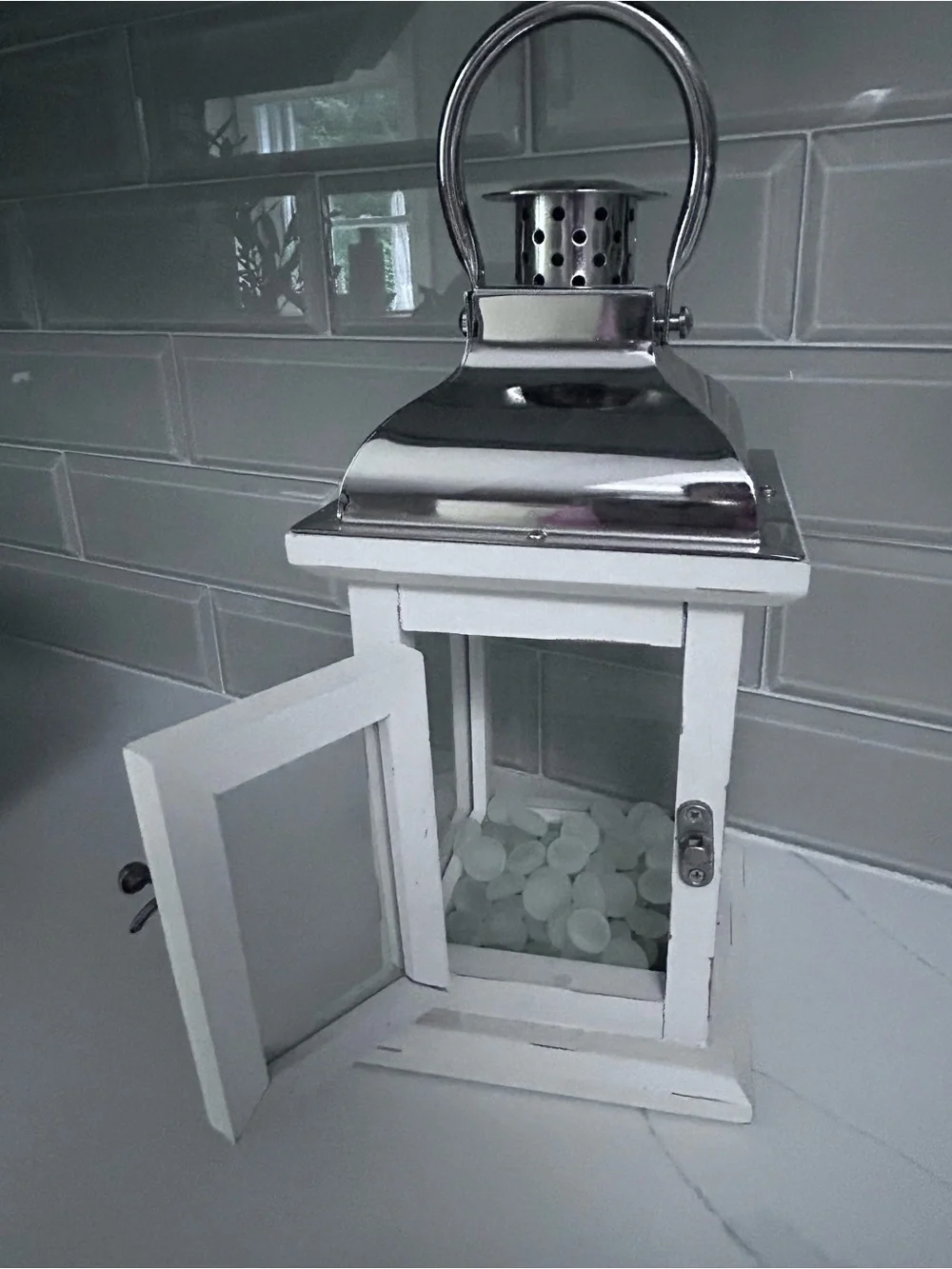 White and Silver Decorative Lantern - Home Accents